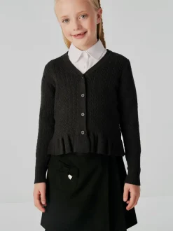 Clarks - Cardigan pour l’école en maille torsadée à volants Noir Online