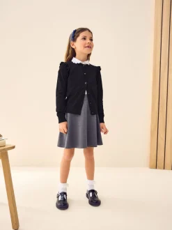 Next - Cardigan d'école à épaules volantées en coton riche (3-16ans) Noir Discount