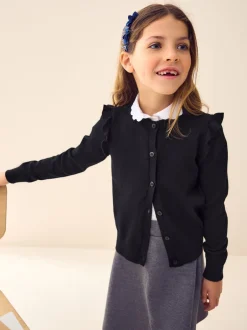 Next - Cardigan d'école à épaules volantées en coton riche (3-16ans) Noir Discount