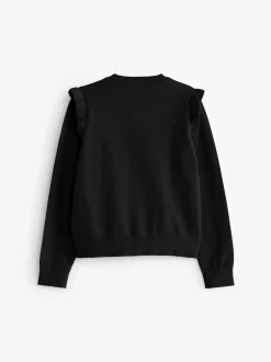 Next - Cardigan d'école à épaules volantées en coton riche (3-16ans) Noir Discount