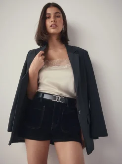 Next Noir - Ceinture en Cuir classique à boucle Diamante Statement Sale