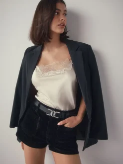 Next Noir - Ceinture en Cuir classique à boucle Diamante Statement Sale