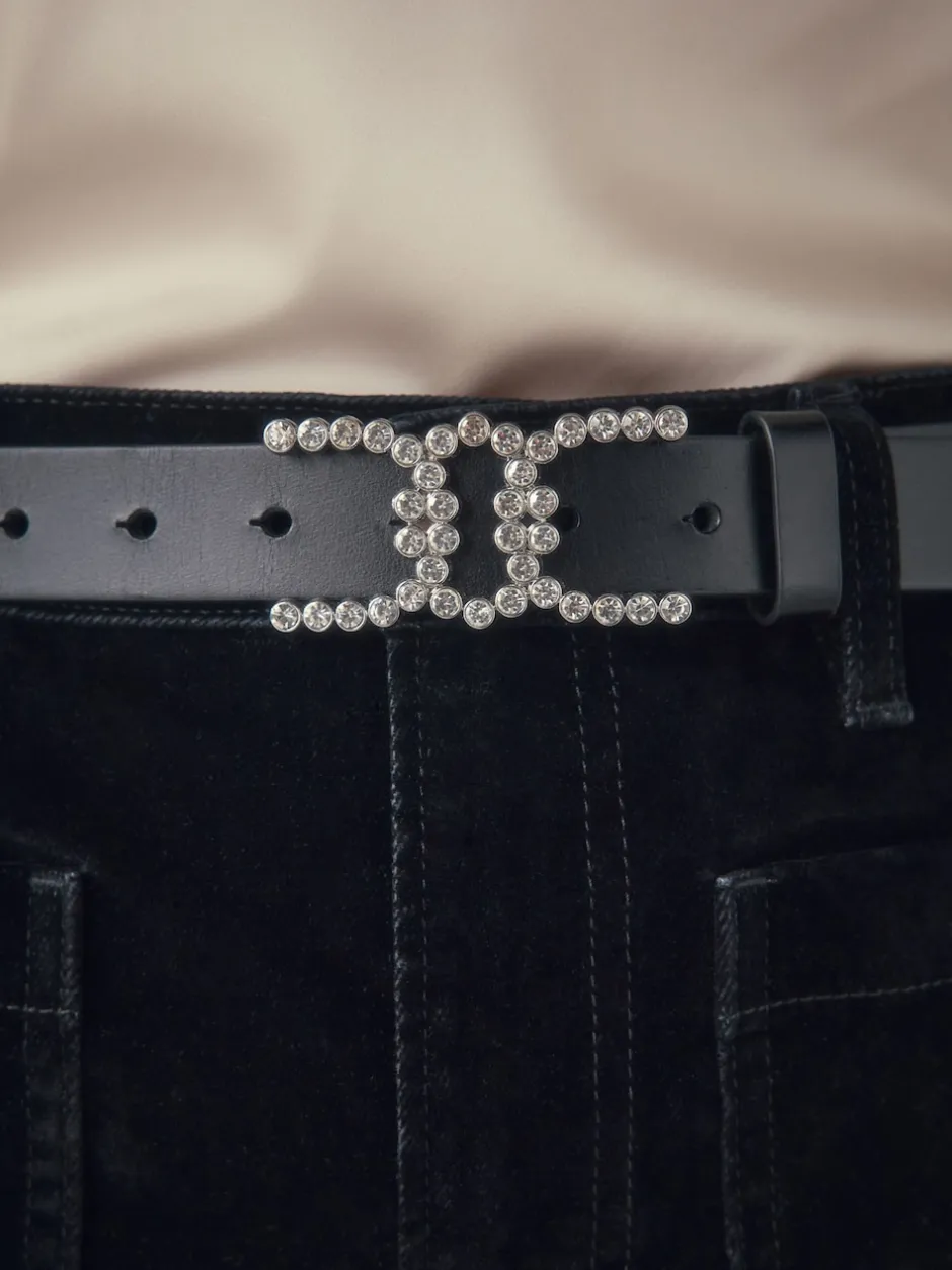 Next Noir - Ceinture en Cuir classique à boucle Diamante Statement Sale
