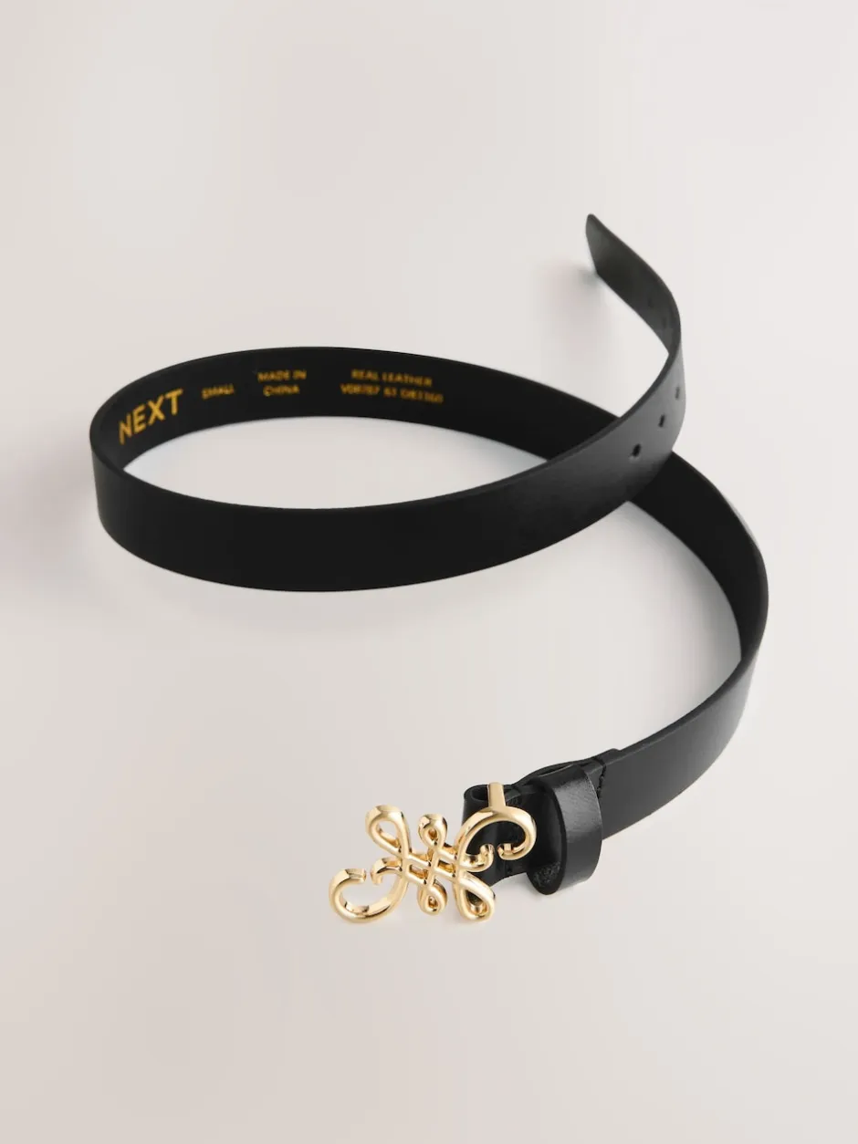 Next Noir - Ceinture Regular Statement en cuir à boucle Discount
