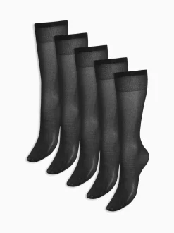 Next Noir - Chaussettes à hauteur de genou 20 Denier 5 Paquet Discount