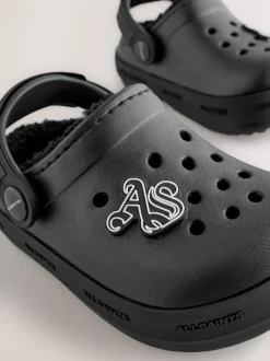 smALLSAINTS Noir - chaussons de sabots imprimés doublés de peau de mouton Sale