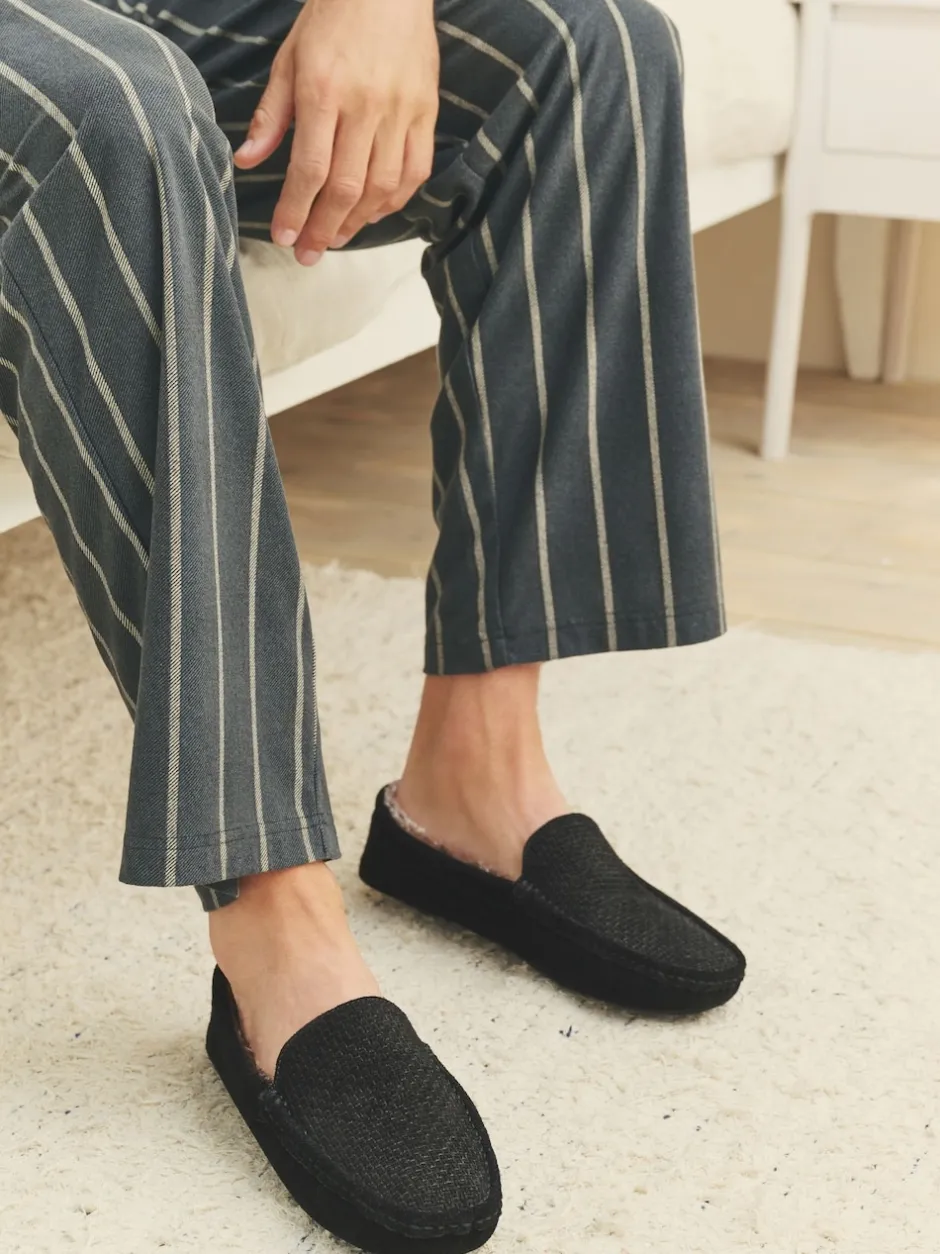 Next Noir - Chaussons mocassins en daim doublés de fausse fourrure Discount