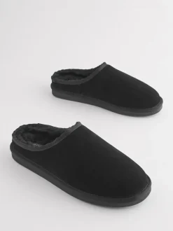 Next Noir - Chaussons mules en daim doublés de fausse fourrure Signature Online