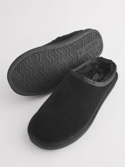 Next Noir - Chaussons mules en daim doublés de fausse fourrure Signature Online