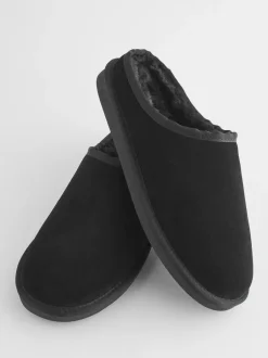Next Noir - Chaussons mules en daim doublés de fausse fourrure Signature Online