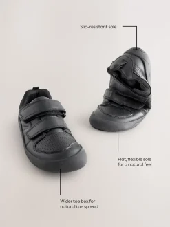 Next Noir - Chaussures d’école Barefoot en cuir à 2 lanières à fermeture par contact Discount