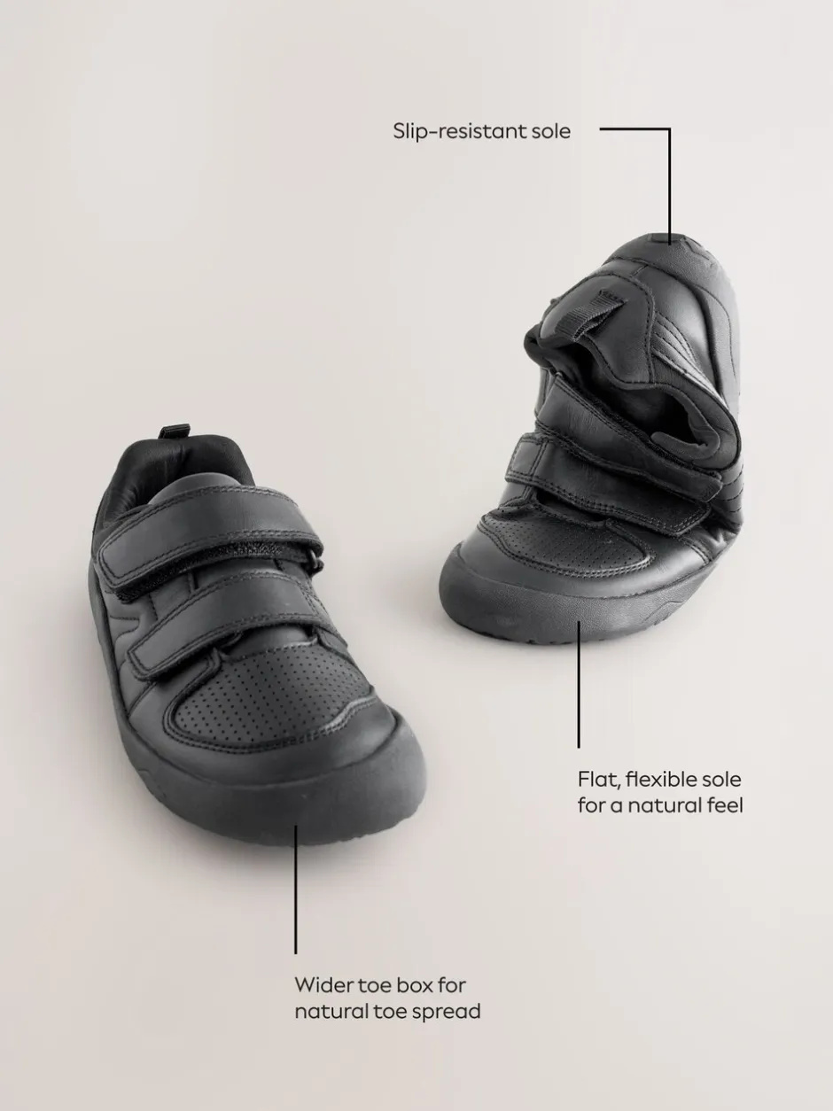 Next Noir - Chaussures d’école Barefoot en cuir à 2 lanières à fermeture par contact Discount
