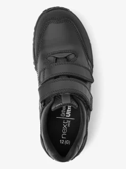 Next Noir - Chaussures d’école en cuir à fermeture scratch Coupe large (G) New