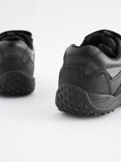 Next Noir - Chaussures d’école en cuir à fermeture scratch Coupe large (G) New