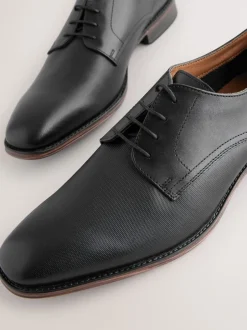 Next Noir - Chaussures Derby Saffiano en cuir New