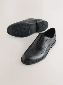 Next Noir - Chaussures Oxford Wingcap en cuir Sale