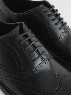 Next Noir - Chaussures Oxford Wingcap en cuir Sale