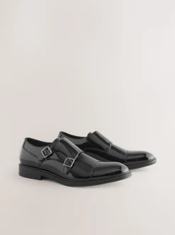 Next Noir - Chaussures vernies Toecap Double Monk New