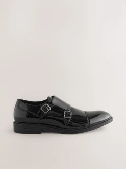 Next Noir - Chaussures vernies Toecap Double Monk New