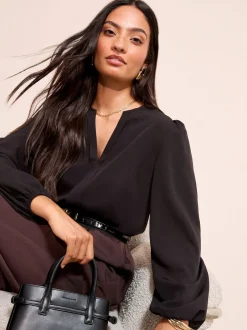 Friends Like These Noir - Chemisier plissé à manches longues sur le devant Hot