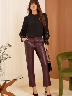 Love & Roses Noir - Chemisier manches longues en dentelle à poignets Discount