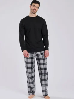 Loungeable Noir - Col ras du cou - Ensemble pyjama long en micropolaire et pantalon à carreaux Best