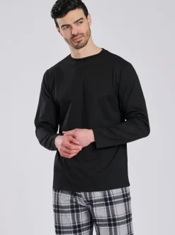 Loungeable Noir - Col ras du cou - Ensemble pyjama long en micropolaire et pantalon à carreaux Best