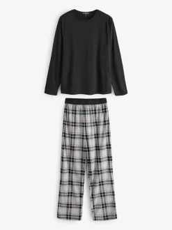 Loungeable Noir - Col ras du cou - Ensemble pyjama long en micropolaire et pantalon à carreaux Best