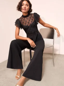 Friends Like These Noir - Combinaison en dentelle Scuba Mix à manches volantées