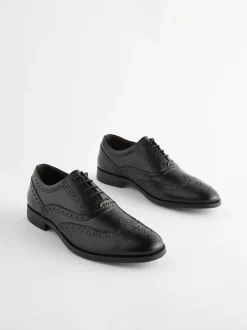 Next Noir - Coupe large - Chaussures Richelieu Oxford en cuir Sale