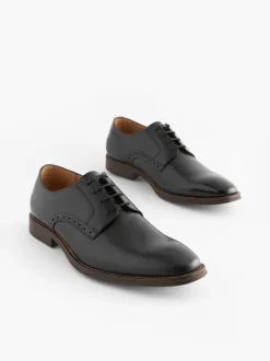 Next Noir - Coupe large - Chaussures Derbies en cuir à semelle contrastante New