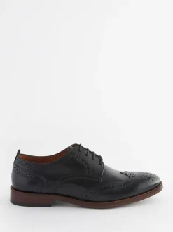 Next Noir - Coupe large - Chaussures Brogue en cuir à semelle contrastante Outlet