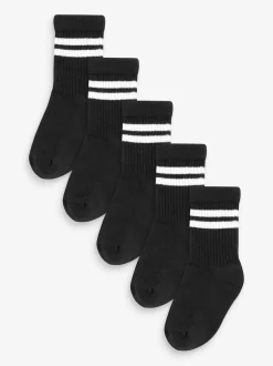 Next - Cushioned Semelle intérieure Cotton Rich Ribbed Tipped Chaussettes 5 Lot Noir Discount