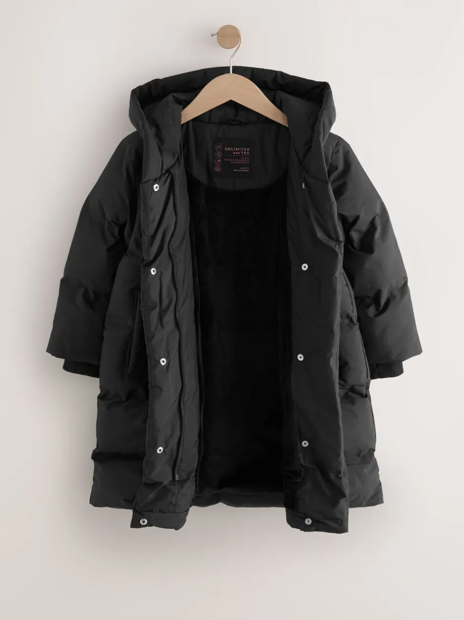 Next Noir - Doudoune imperméable doublée de fausse fourrure (3-16ans) Outlet