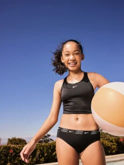 Nike Noir - Ensemble bikini mi-long à dos croisé avec bande logo Hot