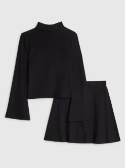 River Island Noir - Ensemble haut et skort confortable à manches longues pour fille Clearance