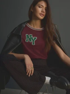 Next Noir à fines rayures - Pantalon ample en jersey point de Rome lissant Discount