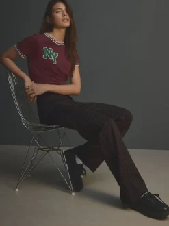 Next Noir à fines rayures - Pantalon ample en jersey point de Rome lissant Discount