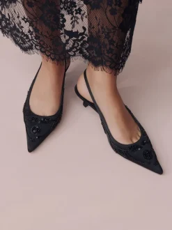 Next Noir - Forever Comfort Chaussures à talons chatons à bride arrière avec perles en satin Best