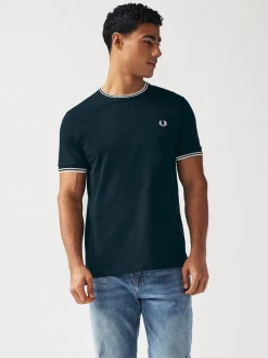 Fred Perry - T-shirt à logo à deux pointes Noir Outlet