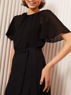 Friends Like These Noir - Robe mi-longue à manches volantes en mousseline de scuba New