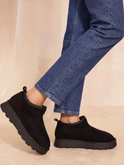 Friends Like These Noir - Bottes en daim douillette doublées de fausse fourrure Discount