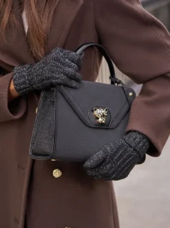 Lipsy Noir - Gants Shimmer en maille côtelée Outlet