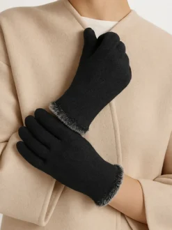 Totes Noir - Gants SmarTouch thermiques avec poignet en fourrure à pointe