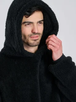 Loungeable Noir - Haut lounge à capuche sherpa New