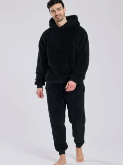 Loungeable Noir - Haut lounge à capuche sherpa New