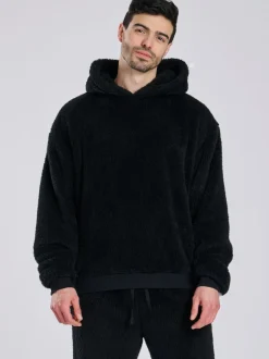 Loungeable Noir - Haut lounge à capuche sherpa New