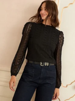 Love & Roses Noir - Haut en dentelle à manches longues Hot