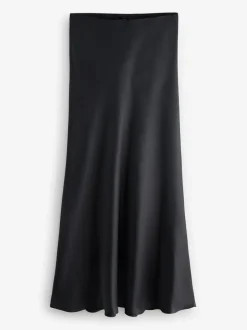 Next - Jupe Midi Satin Noir