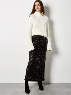 Apricot Noir - Jupe mi-longue à sequins Outlet